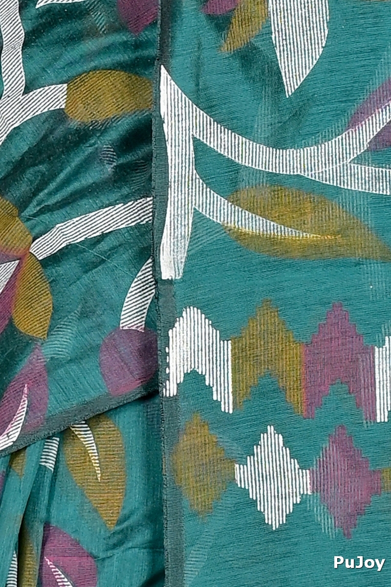 See Green Cotton Naren Hand Loom Saree (1670)