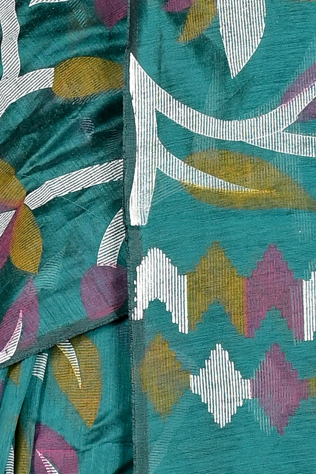 See Green Cotton Naren Hand Loom Saree (1670)