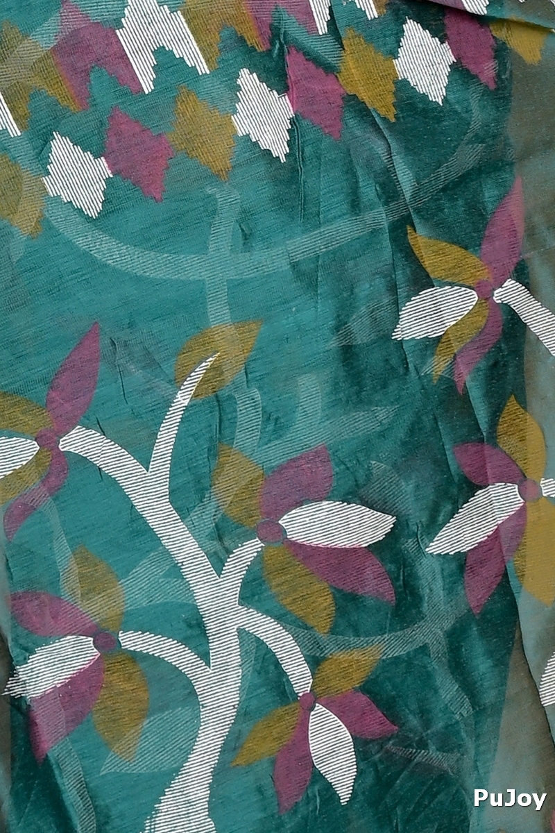 See Green Cotton Naren Hand Loom Saree (1670)