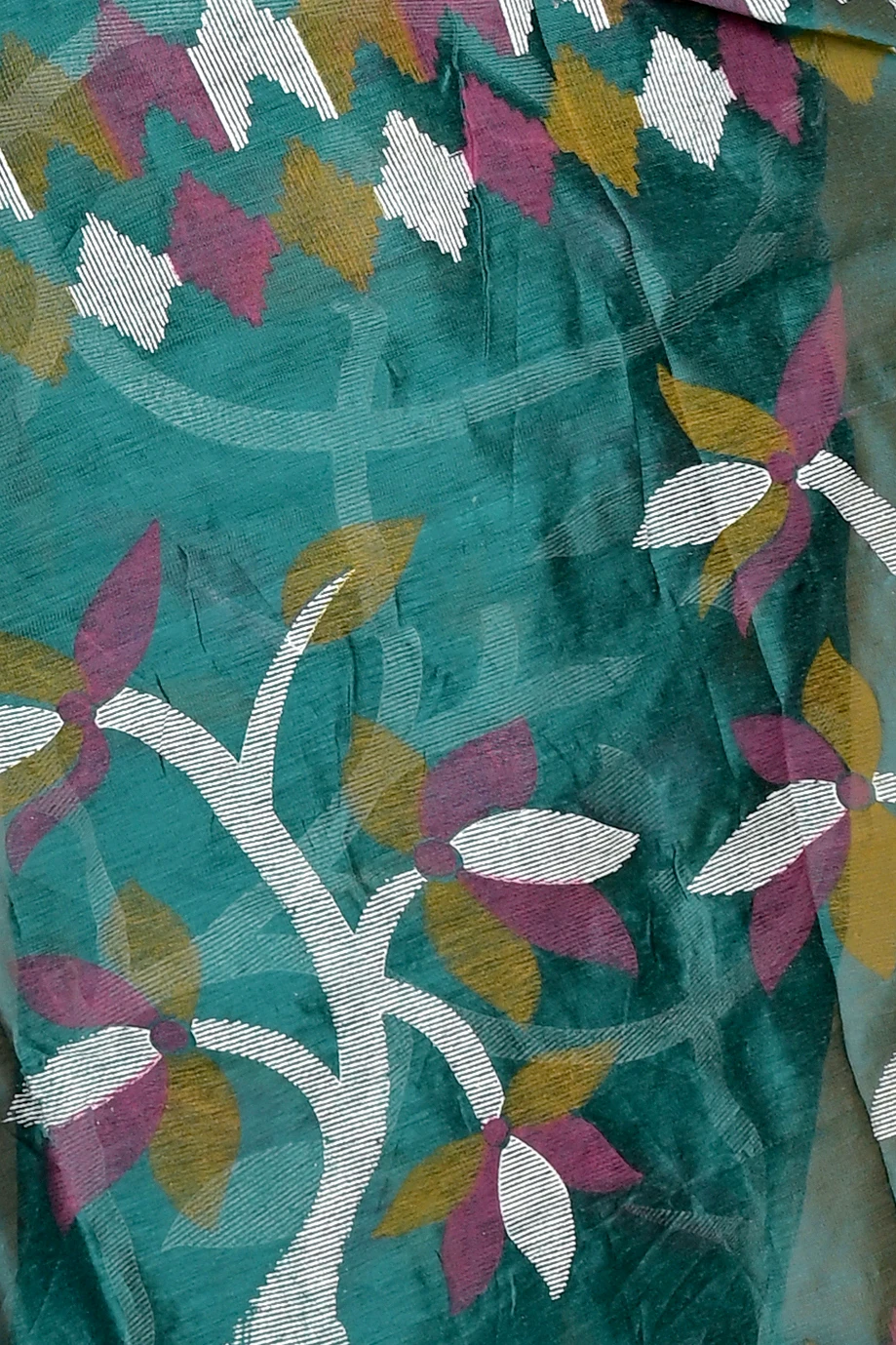 See Green Cotton Naren Hand Loom Saree (1670)