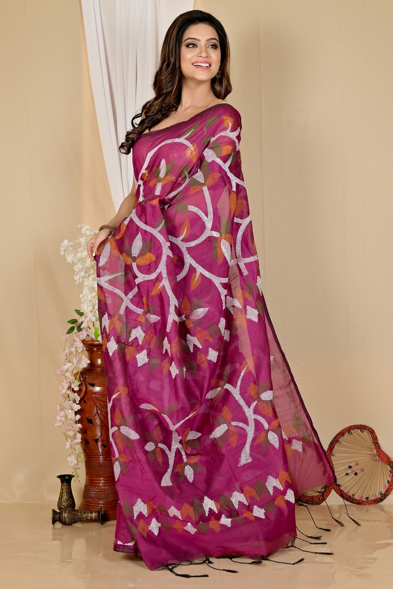 Purple Cotton Naren Hand Loom Saree (1671)