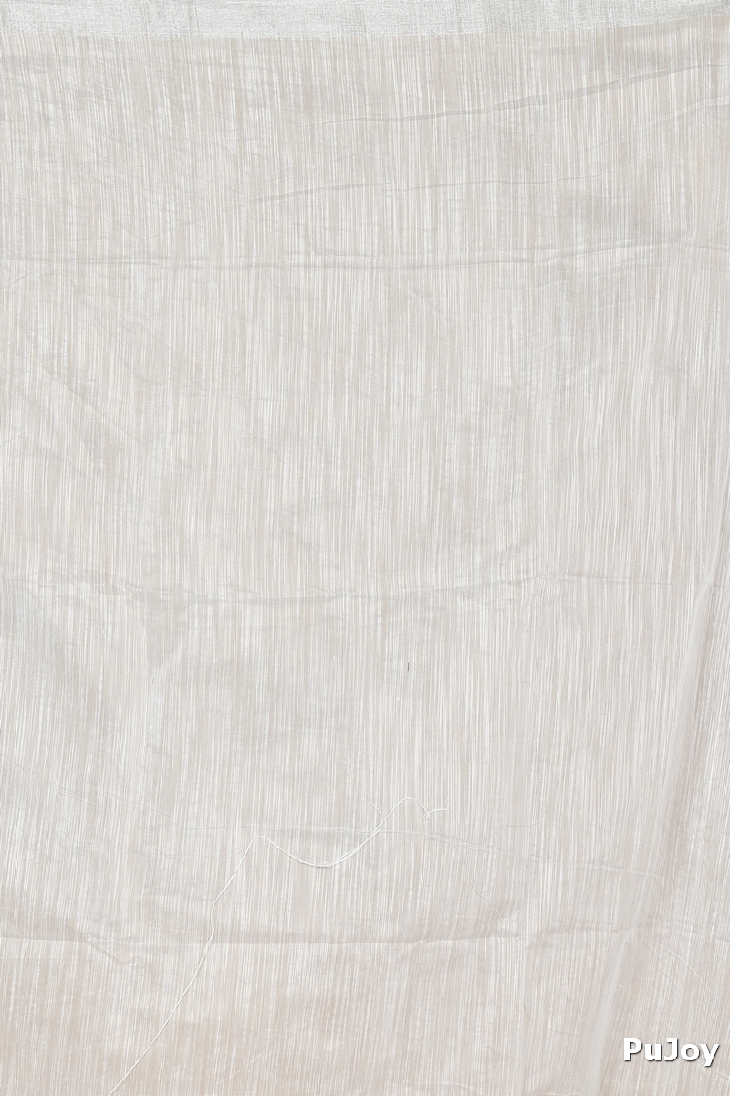 White Blended Cotton Slabaka Ful Hand Painted Saree (1673)