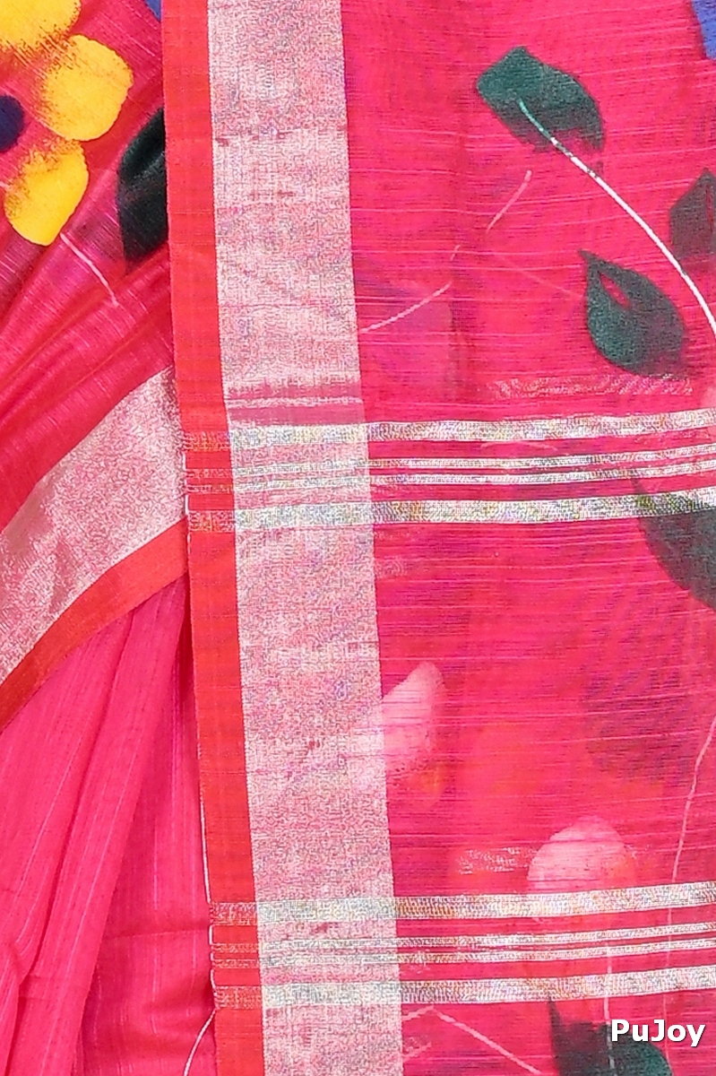 Pink Blended Cotton Slabaka Ful Hand Painted Saree (1674)