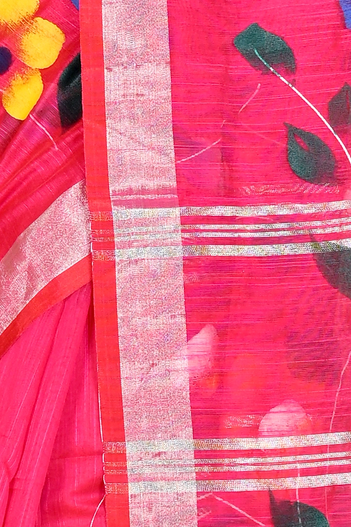 Pink Blended Cotton Slabaka Ful Hand Painted Saree (1674)