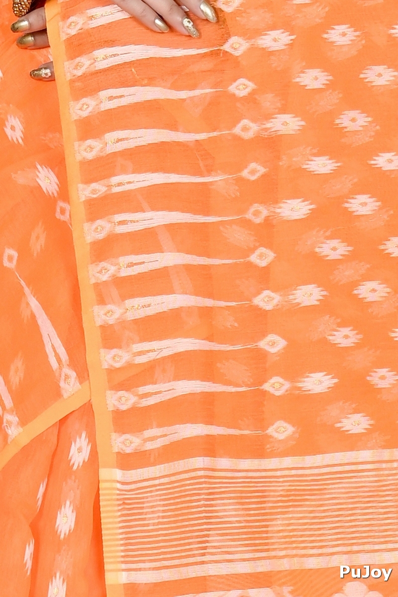 Orange Blended Cotton Rapial Jamdani Saree (1682)
