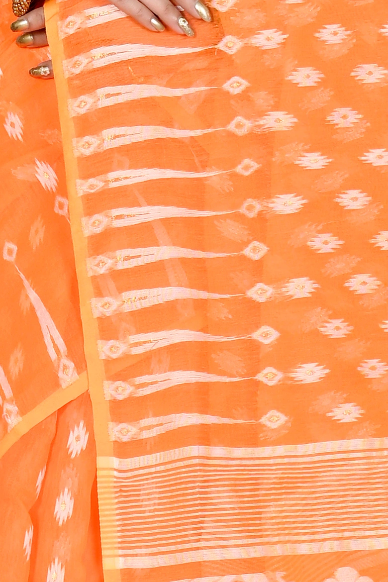Orange Blended Cotton Rapial Jamdani Saree (1682)
