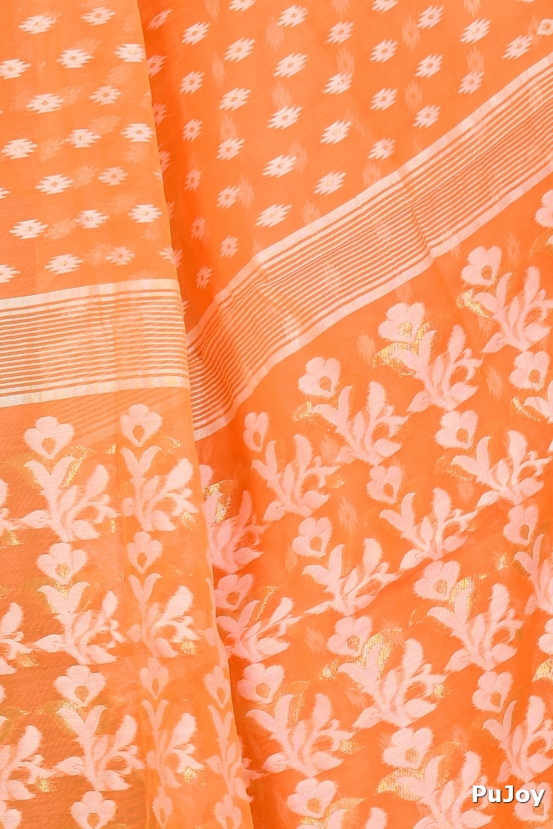 Orange Blended Cotton Rapial Jamdani Saree (1682)