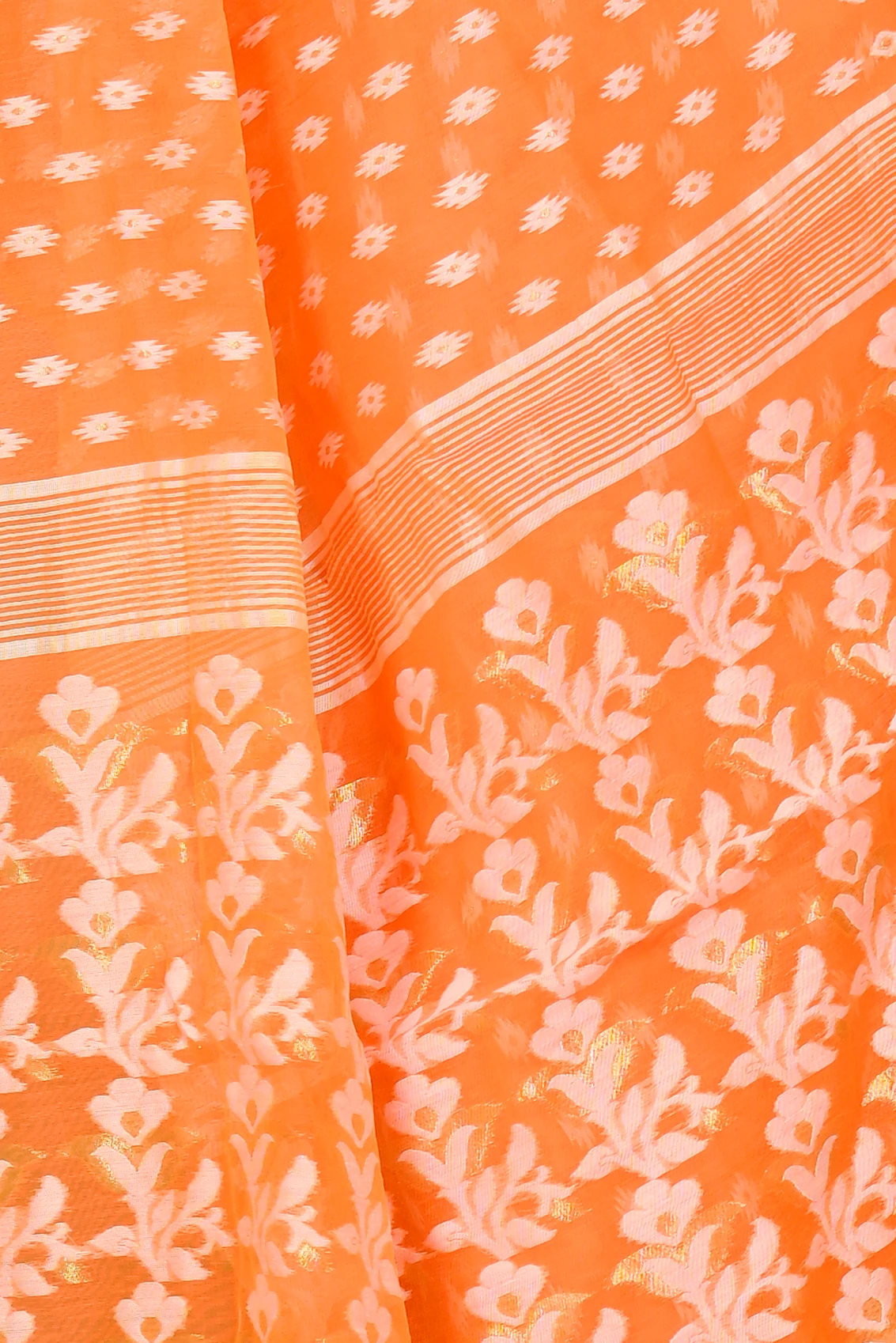Orange Blended Cotton Rapial Jamdani Saree (1682)