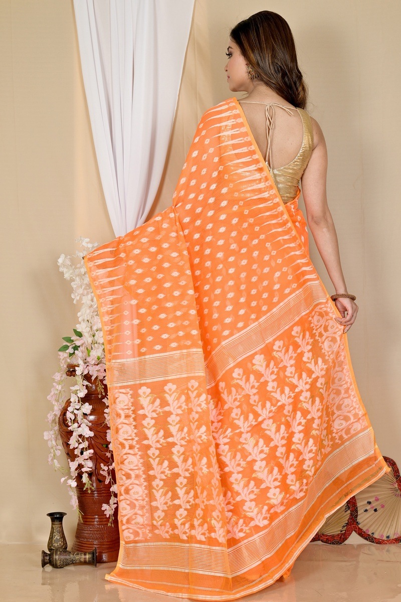 Orange Blended Cotton Rapial Jamdani Saree (1682)