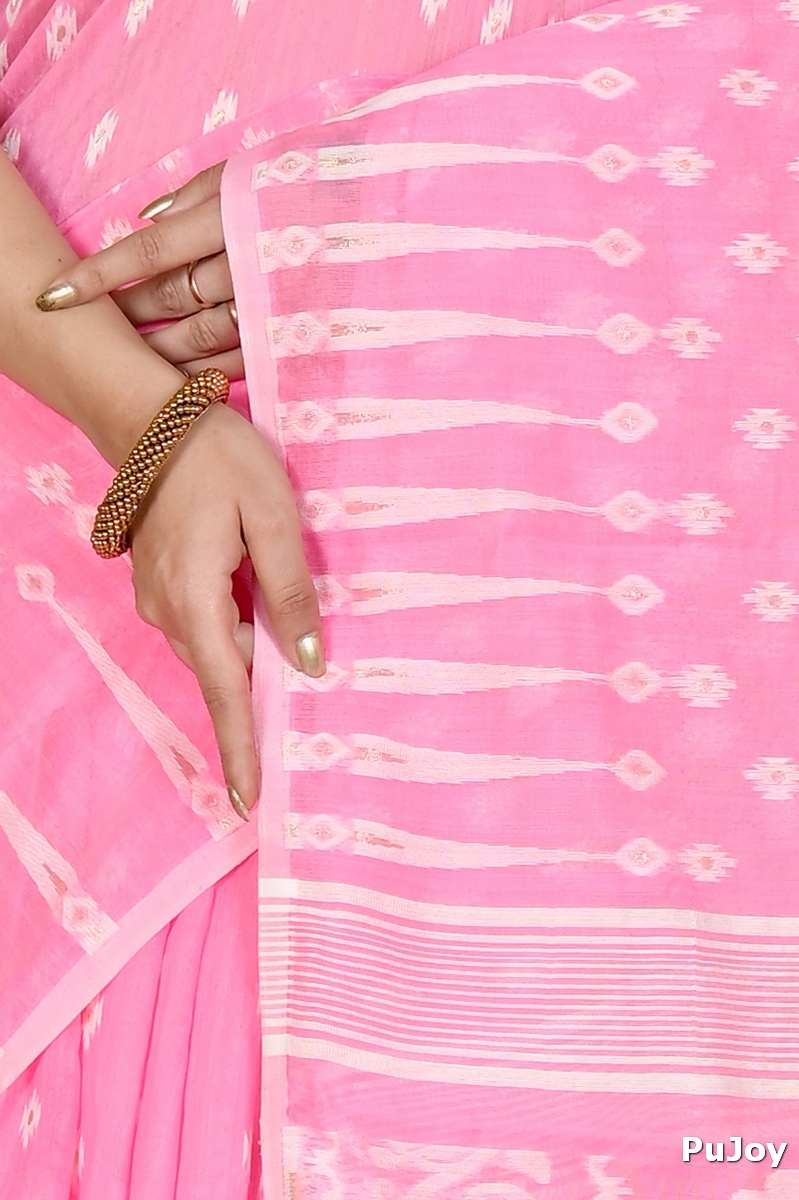 Pink Blended Cotton Rapial Jamdani Saree (1683)