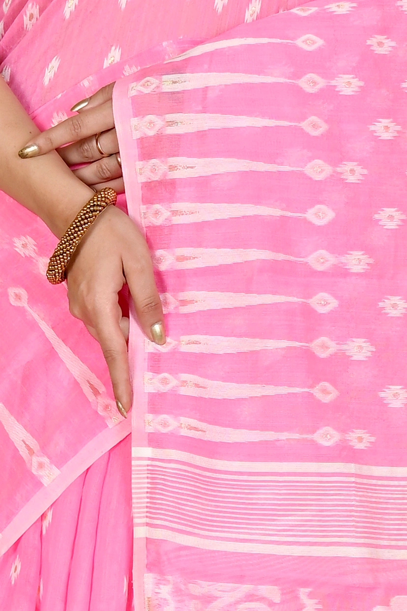 Pink Blended Cotton Rapial Jamdani Saree (1683)