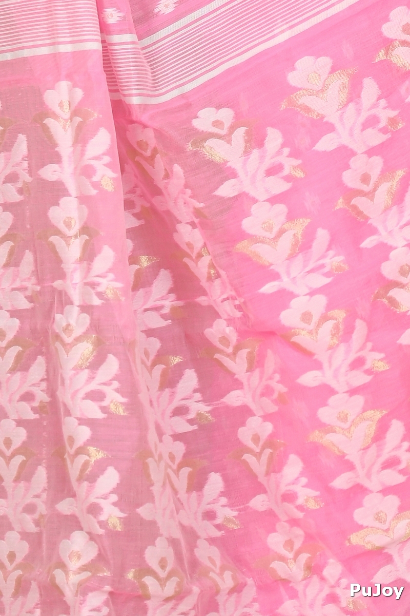 Pink Blended Cotton Rapial Jamdani Saree (1683)