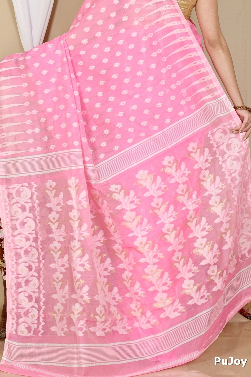 Pink Blended Cotton Rapial Jamdani Saree (1683)