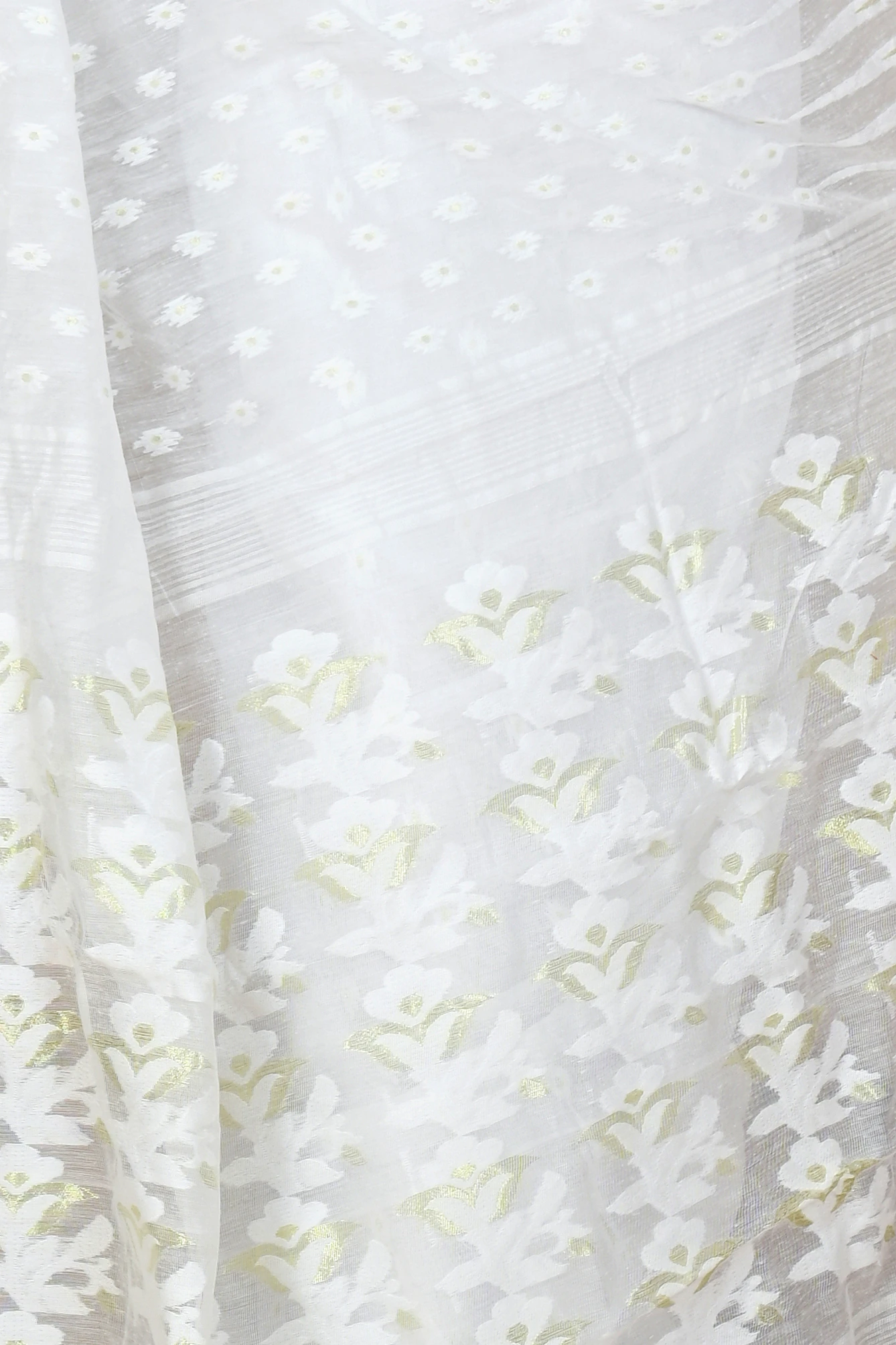White Blended Cotton Rapial Jamdani Saree (1684)