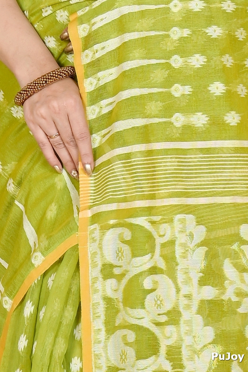 Green Blended Cotton Rapial Jamdani Saree (1685)