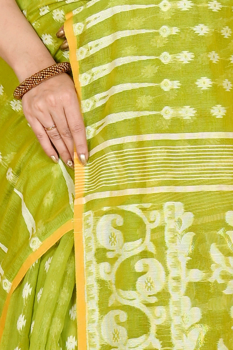 Green Blended Cotton Rapial Jamdani Saree (1685)