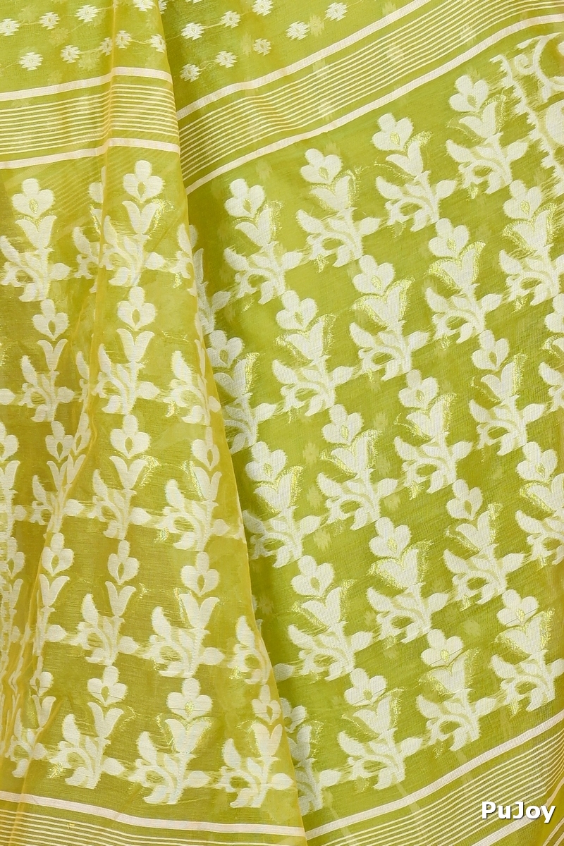 Green Blended Cotton Rapial Jamdani Saree (1685)