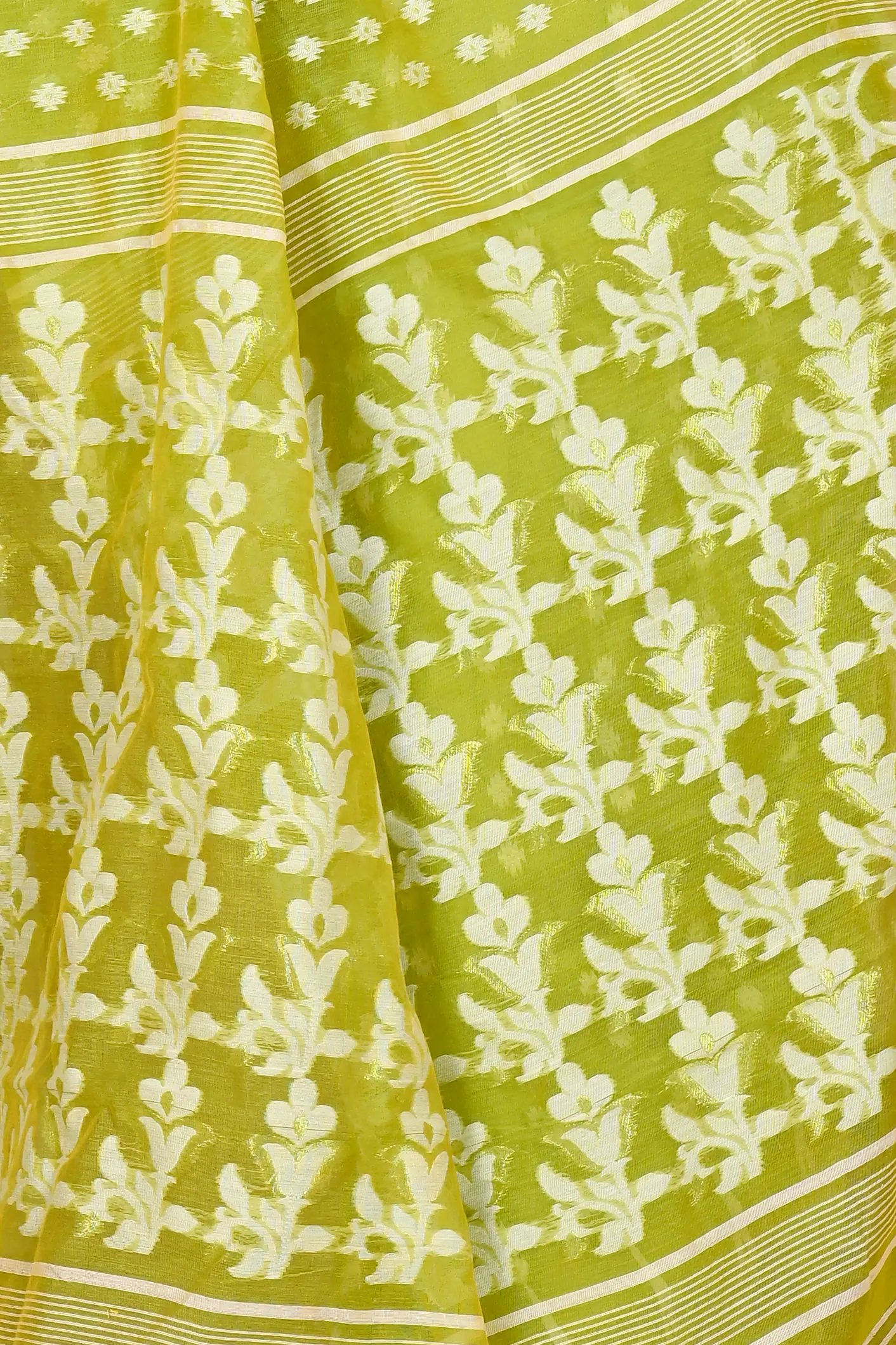 Green Blended Cotton Rapial Jamdani Saree (1685)