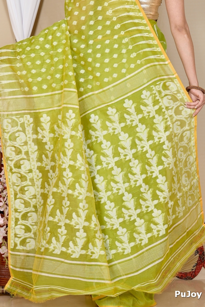 Green Blended Cotton Rapial Jamdani Saree (1685)