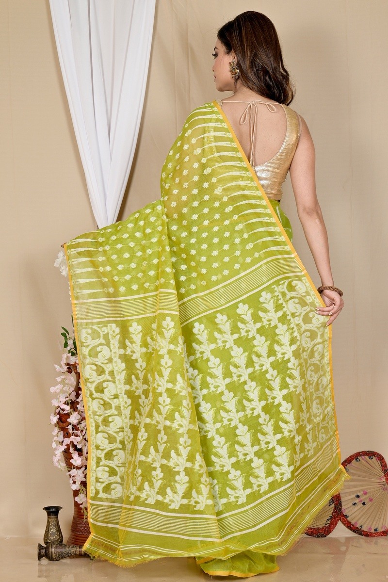 Green Blended Cotton Rapial Jamdani Saree (1685)