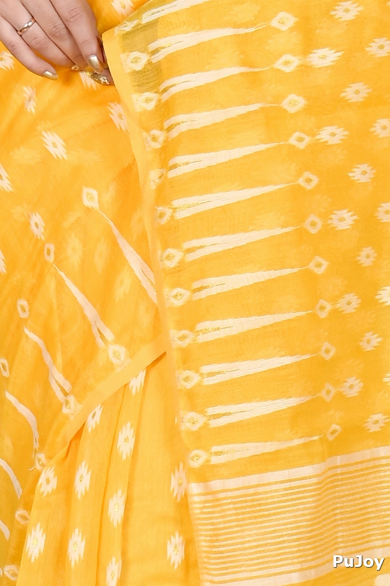 Yellow Blended Cotton Rapial Jamdani Saree (1686)