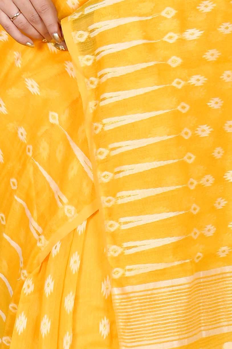 Yellow Blended Cotton Rapial Jamdani Saree (1686)