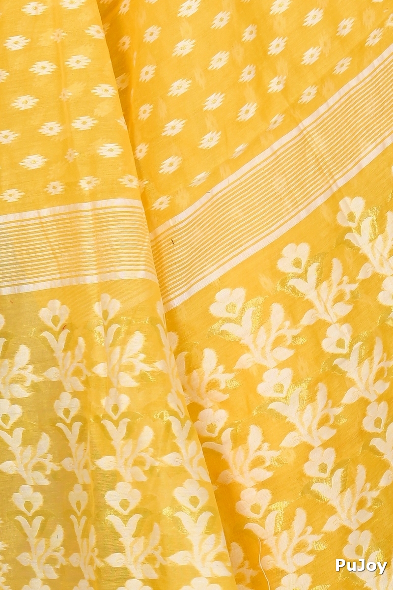 Yellow Blended Cotton Rapial Jamdani Saree (1686)