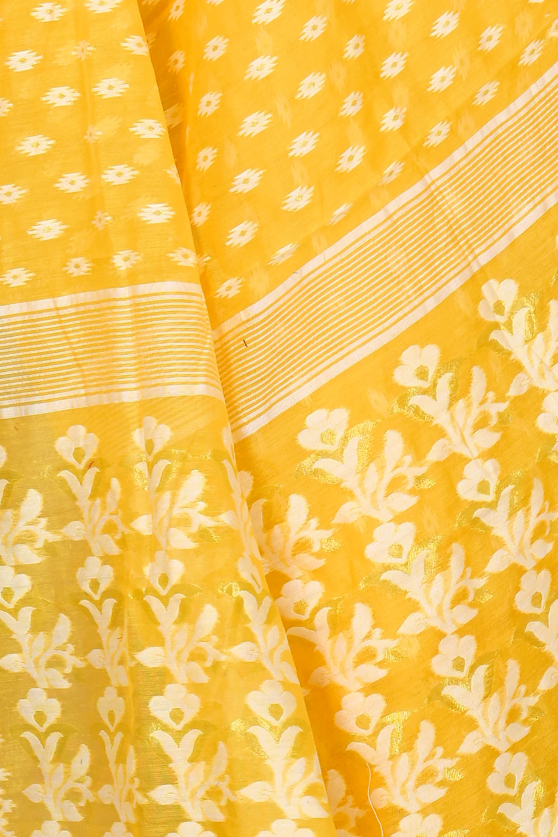 Yellow Blended Cotton Rapial Jamdani Saree (1686)