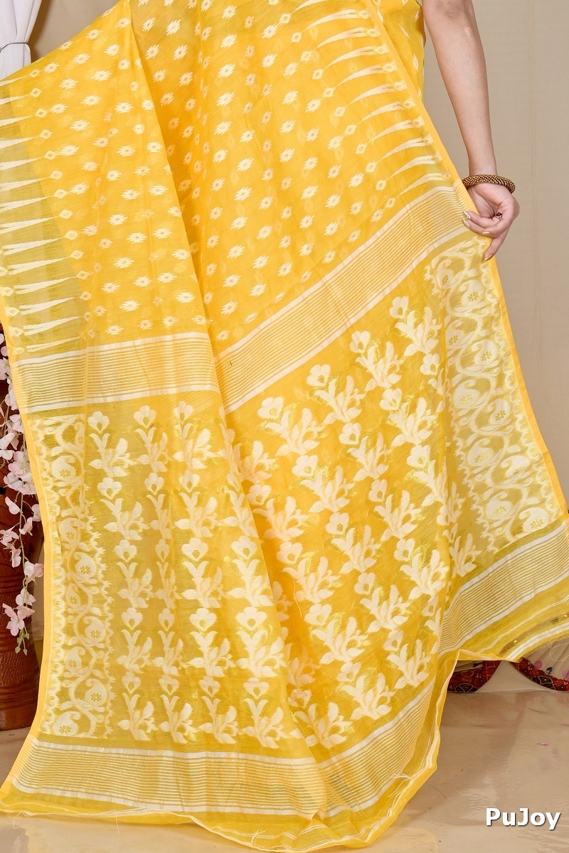 Yellow Blended Cotton Rapial Jamdani Saree (1686)
