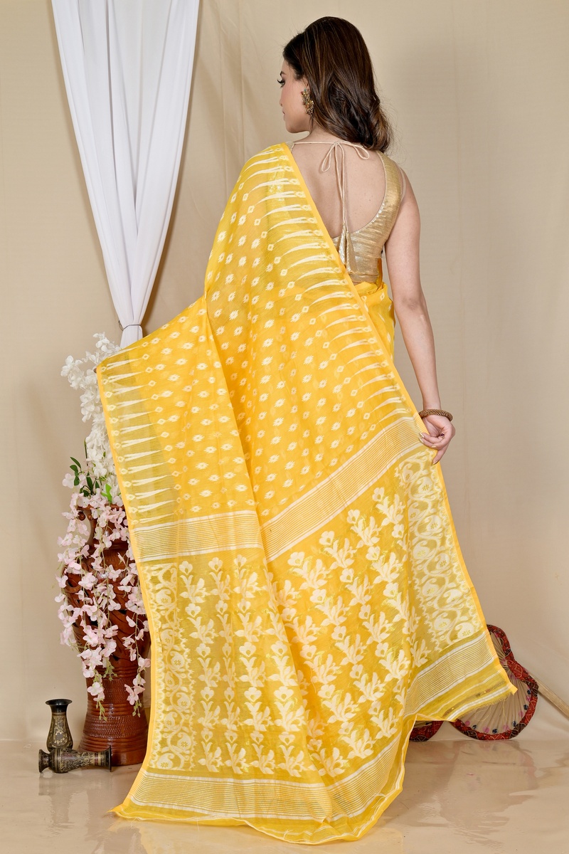 Yellow Blended Cotton Rapial Jamdani Saree (1686)