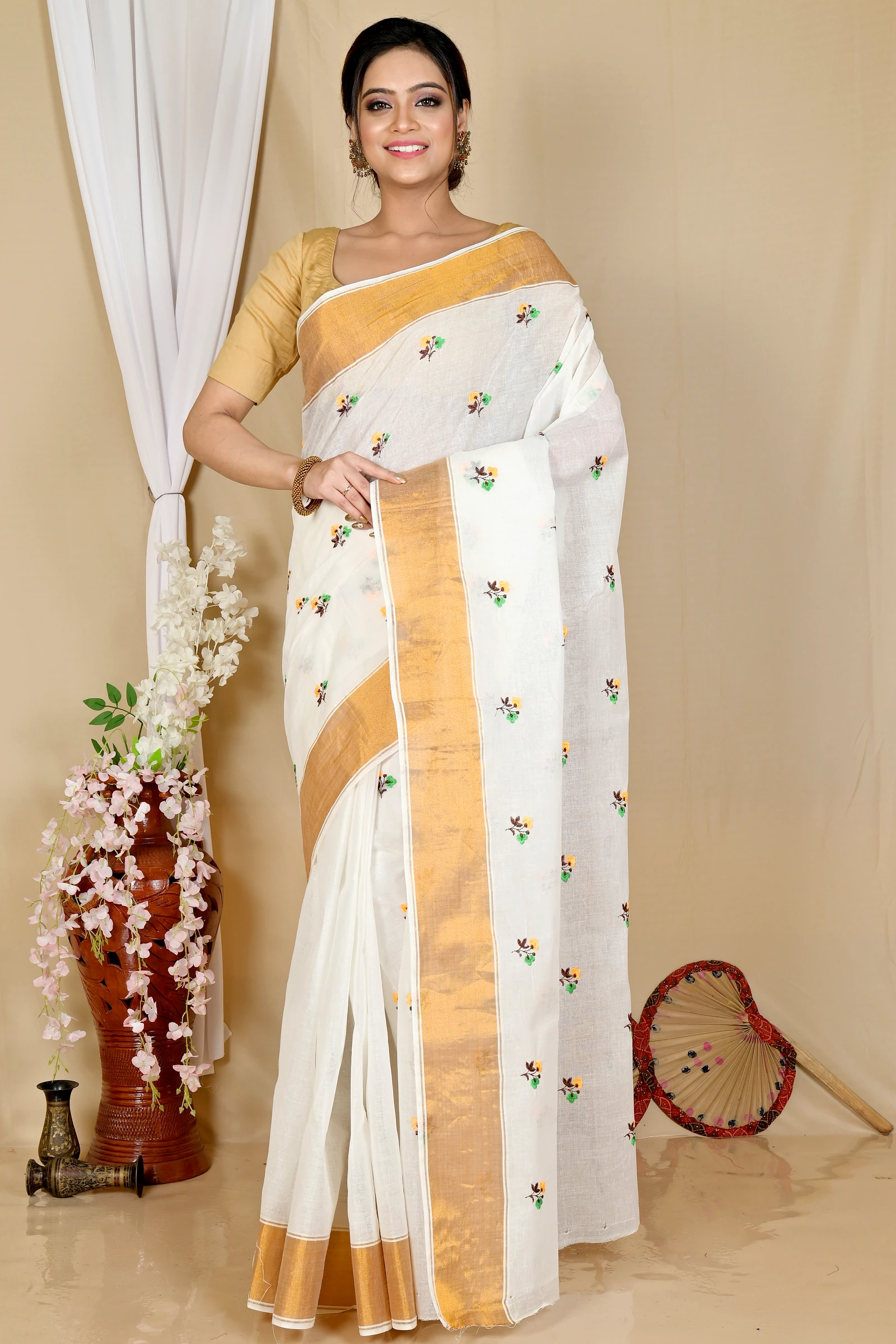 White Glold Pure Cotton Leome Tant Embroidery (1687)