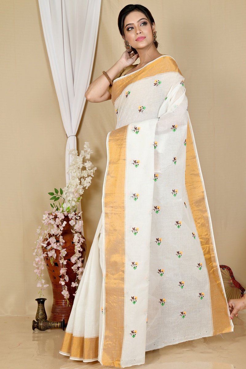 White Glold Pure Cotton Leome Tant Embroidery (1687)