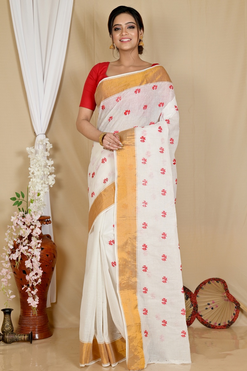 White Glold Pure Cotton Leome Tant Embroidery (1688)