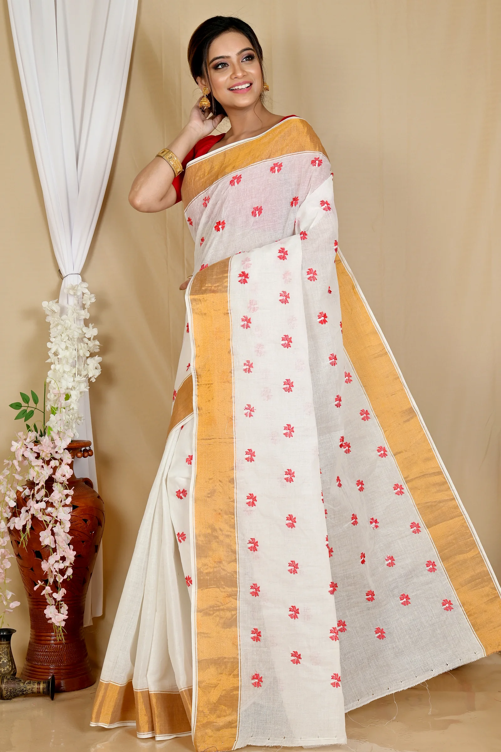 White Glold Pure Cotton Leome Tant Embroidery (1688)