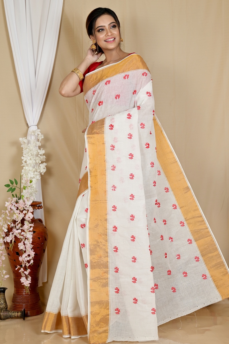 White Glold Pure Cotton Leome Tant Embroidery (1688)