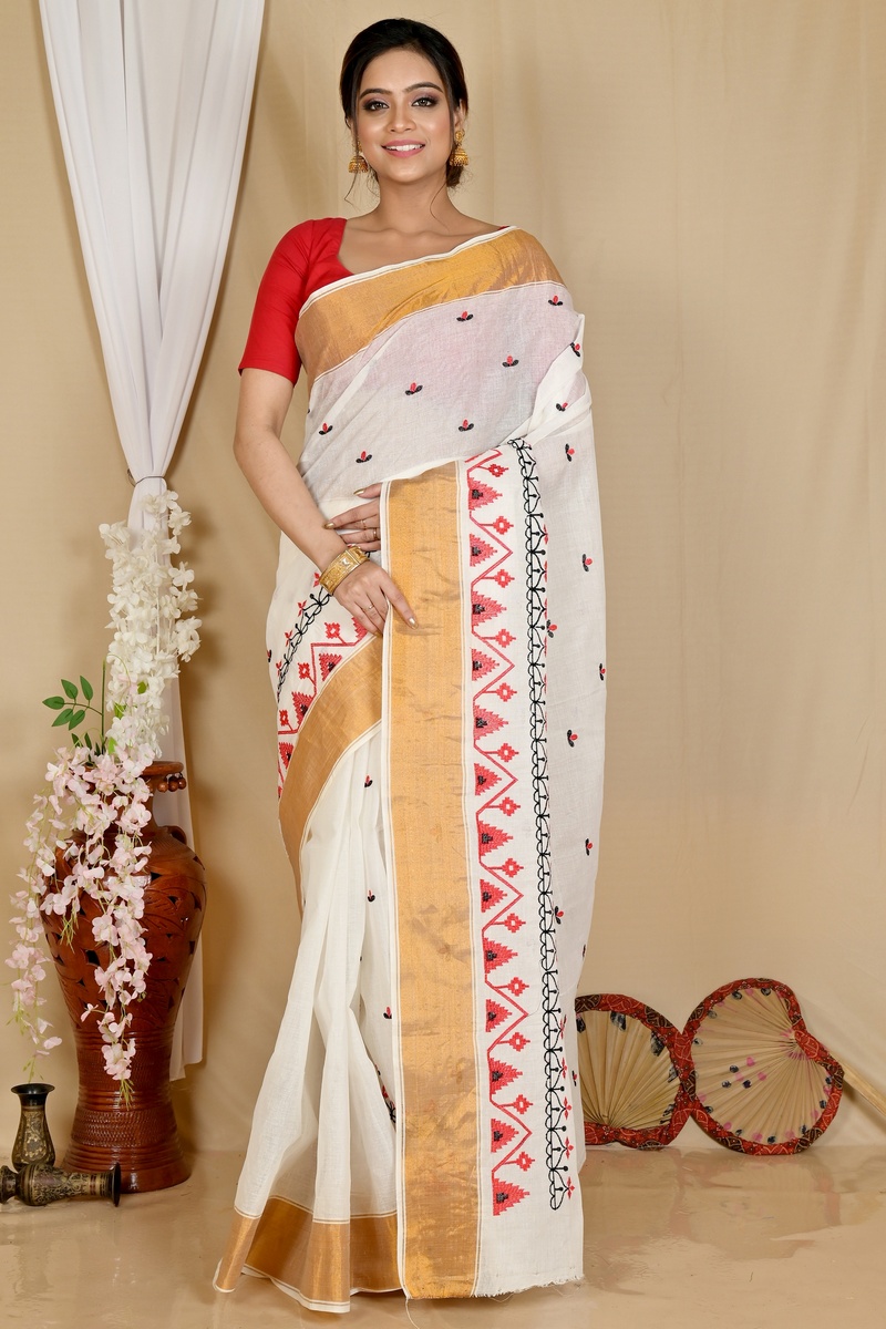 White Glold Pure Cotton Leome Tant Embroidery (1689)