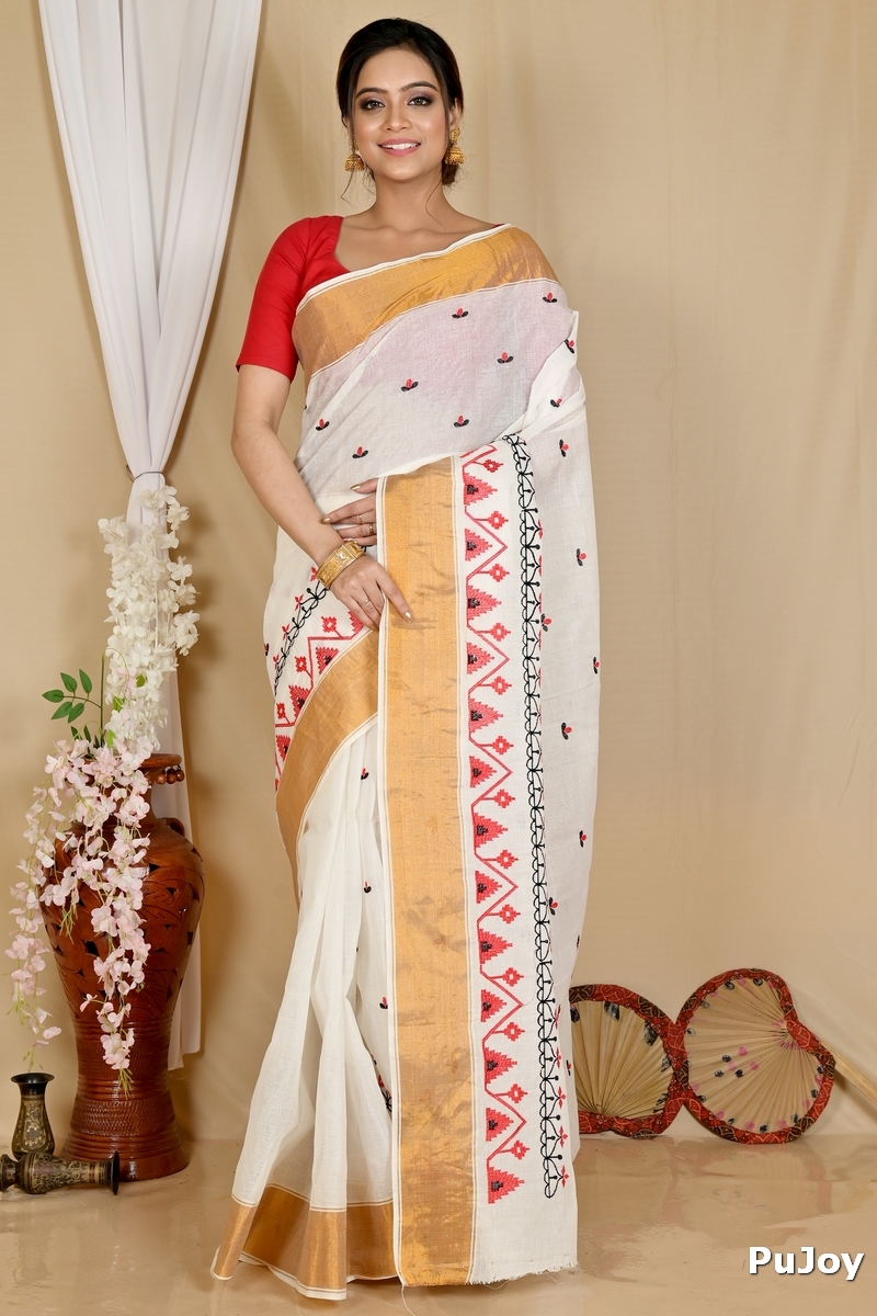 White Glold Pure Cotton Leome Tant Embroidery (1689)