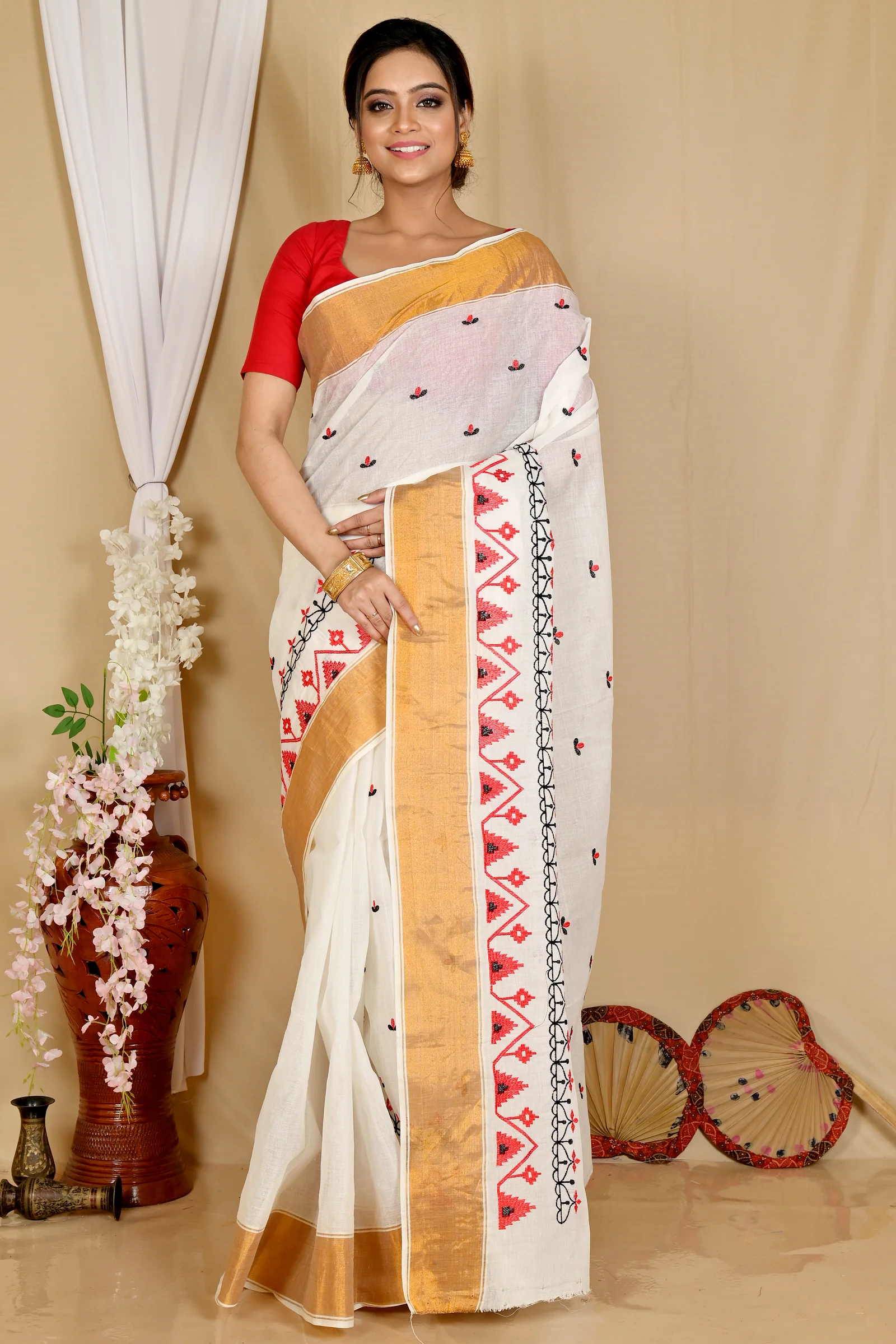 White Glold Pure Cotton Leome Tant Embroidery (1689)