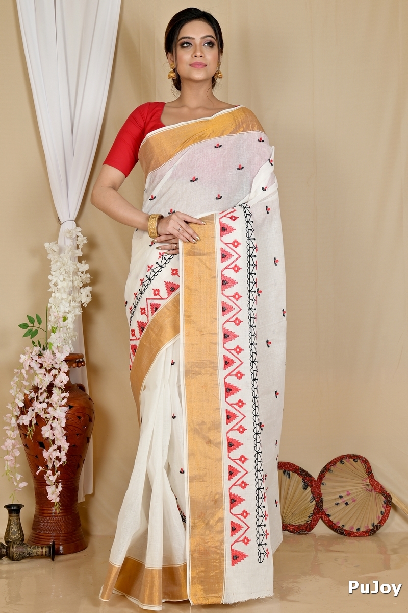 White Glold Pure Cotton Leome Tant Embroidery (1689)