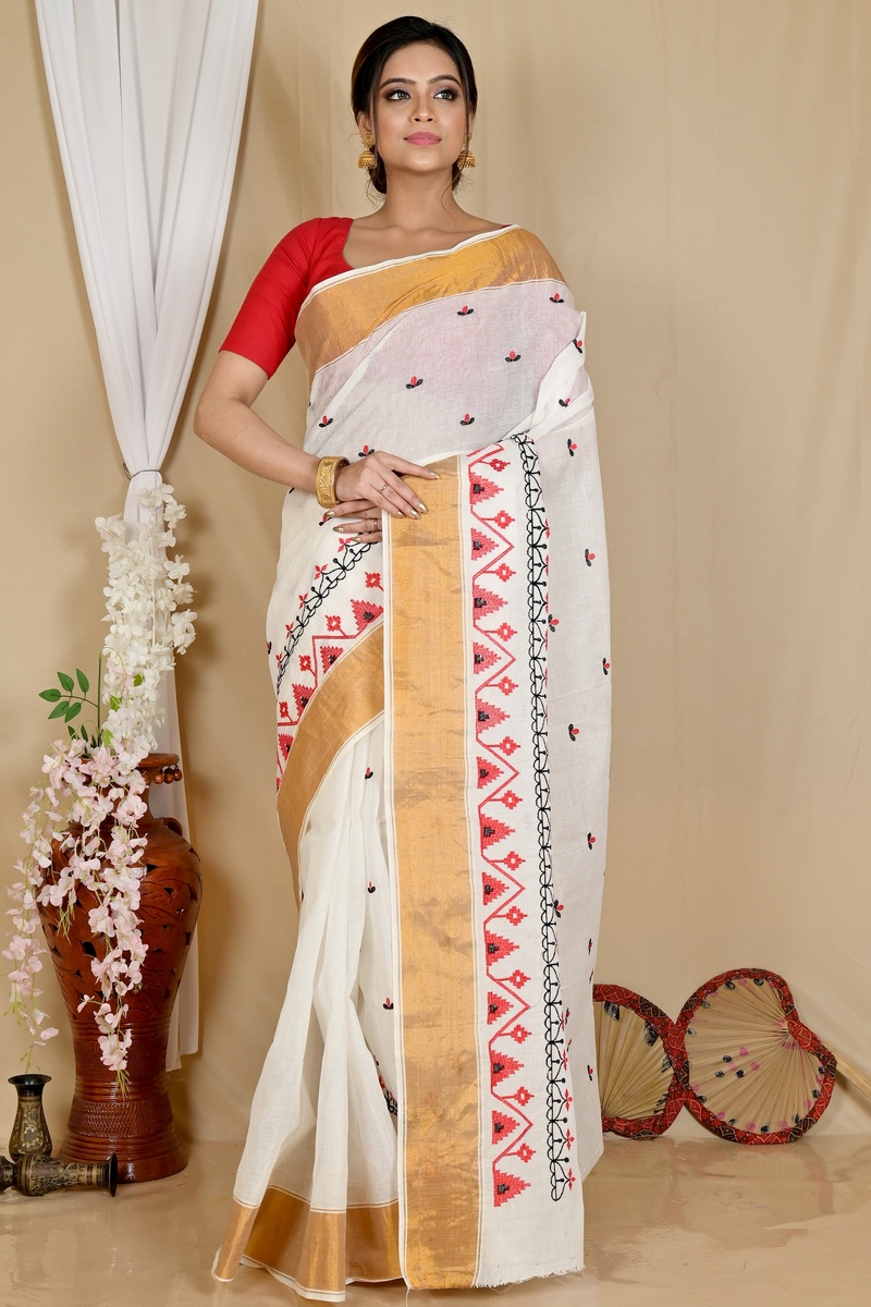 White Glold Pure Cotton Leome Tant Embroidery (1689)