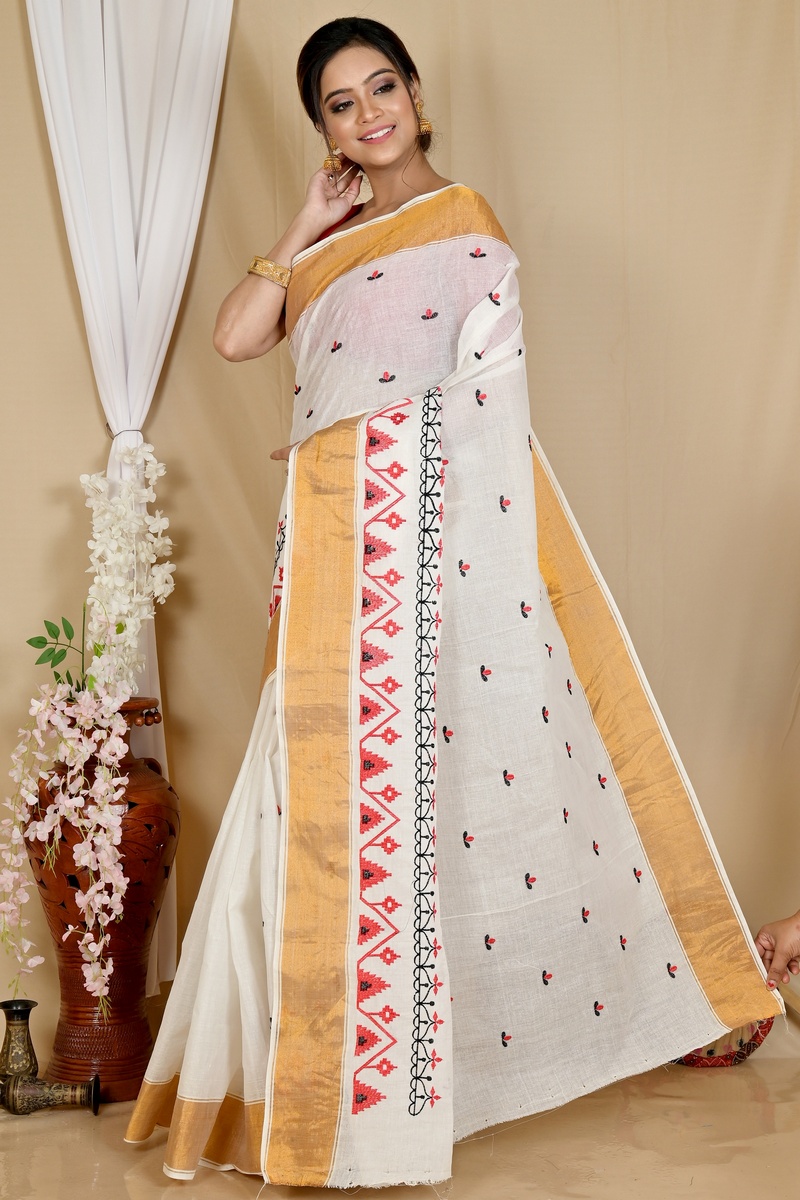 White Glold Pure Cotton Leome Tant Embroidery (1689)