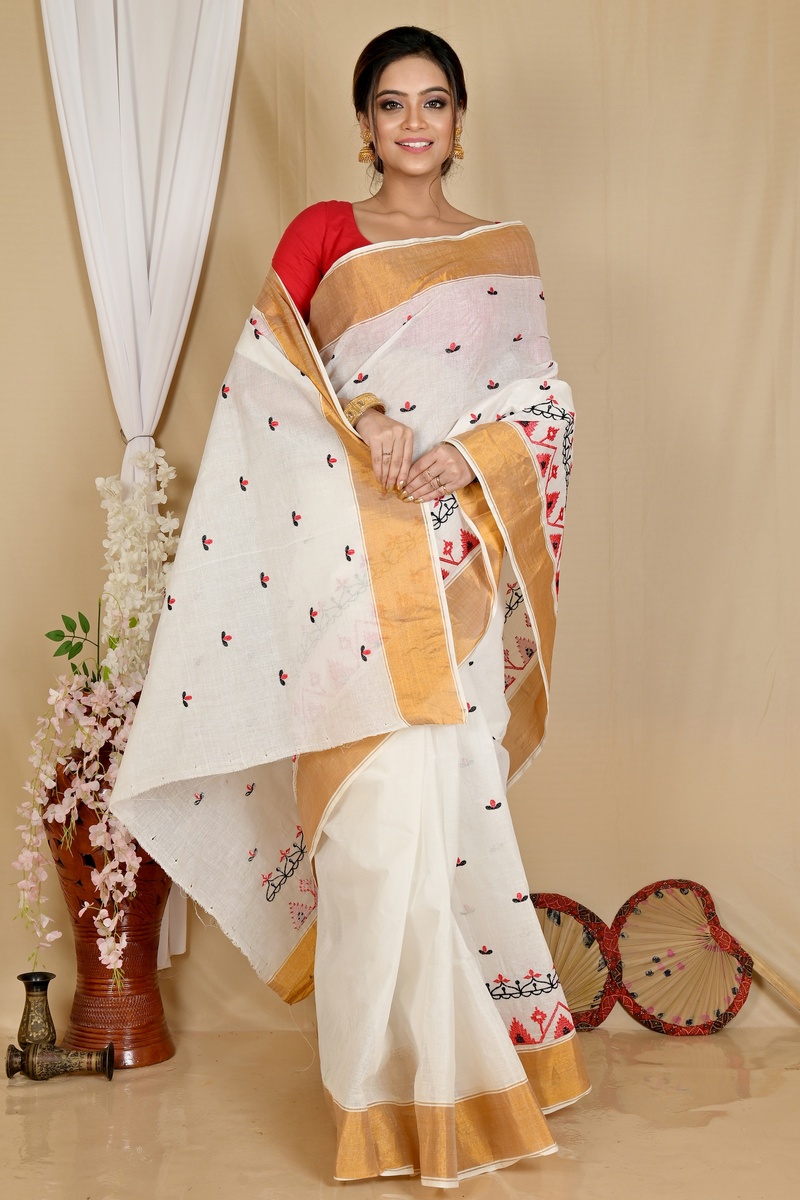 White Glold Pure Cotton Leome Tant Embroidery (1689)