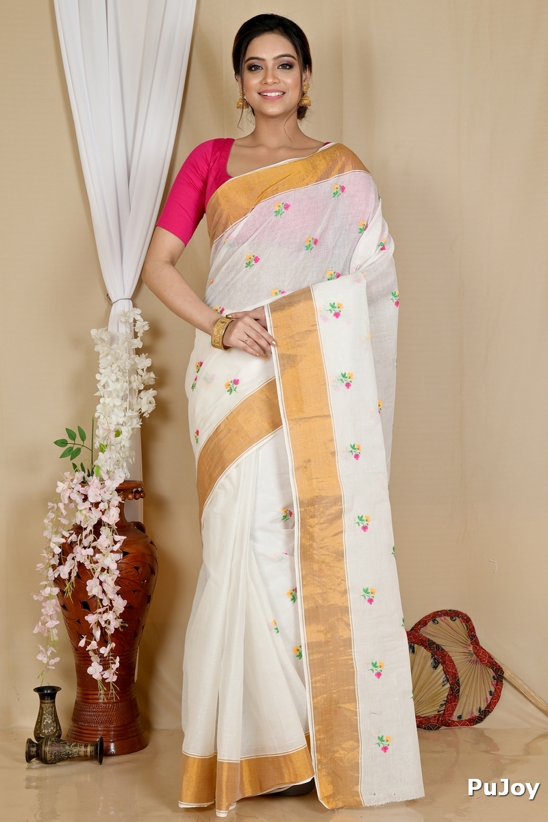 White Glold Pure Cotton Leome Tant Embroidery (1690)
