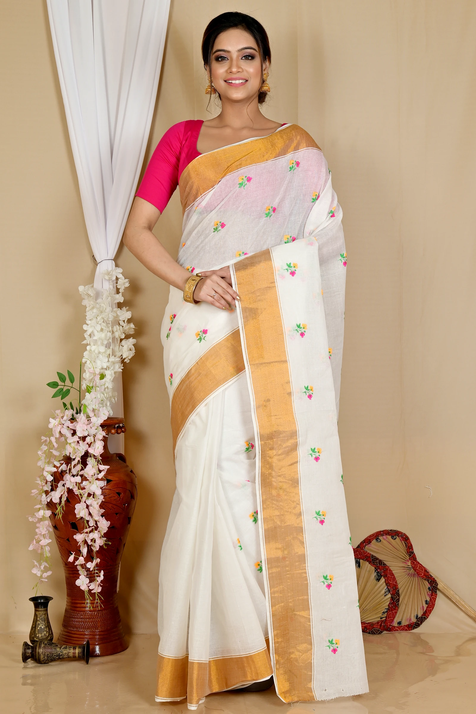 White Glold Pure Cotton Leome Tant Embroidery (1690)