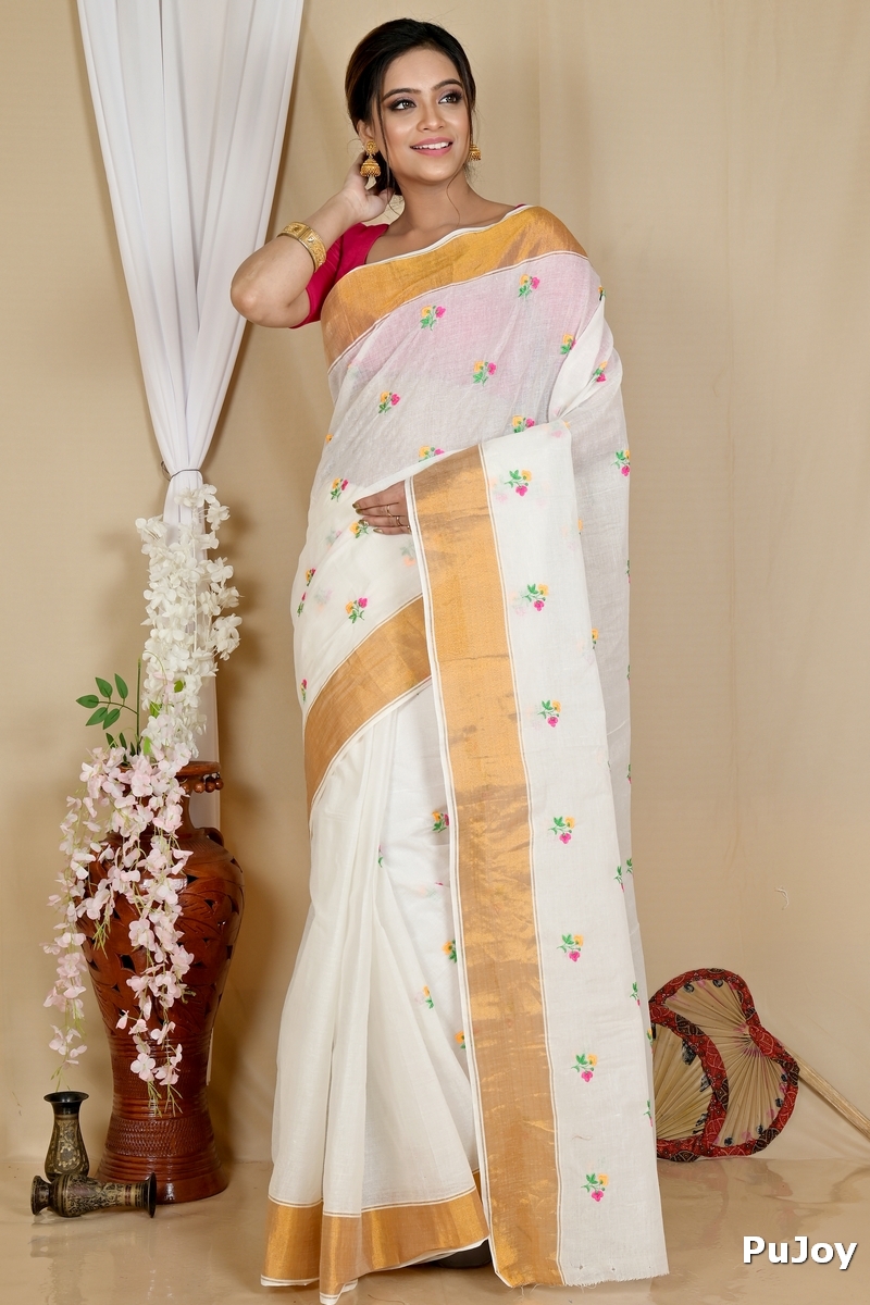 White Glold Pure Cotton Leome Tant Embroidery (1690)