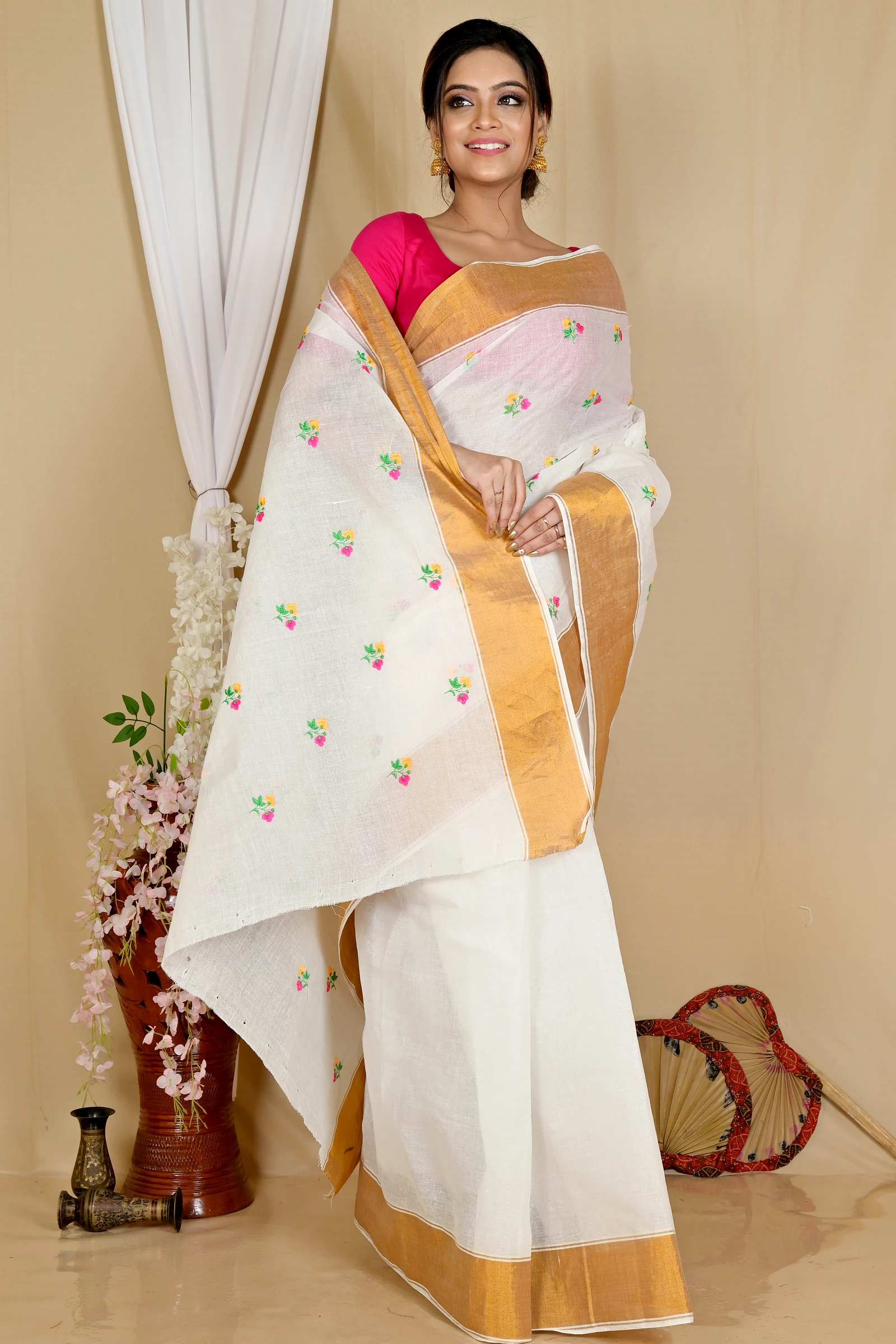White Glold Pure Cotton Leome Tant Embroidery (1690)