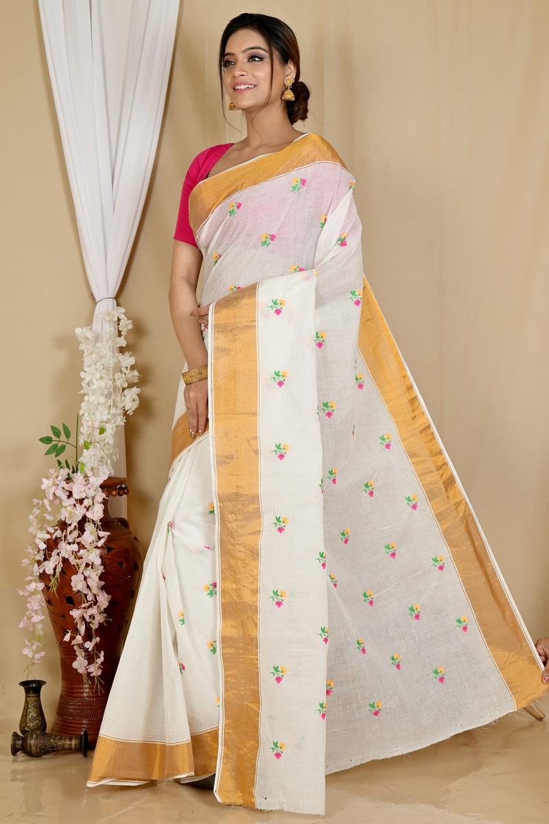 White Glold Pure Cotton Leome Tant Embroidery (1690)