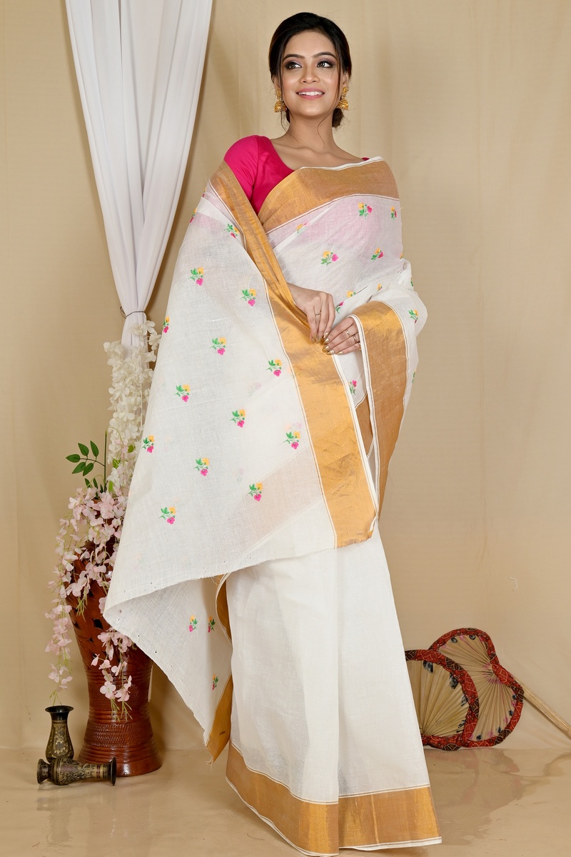 White Glold Pure Cotton Leome Tant Embroidery (1690)