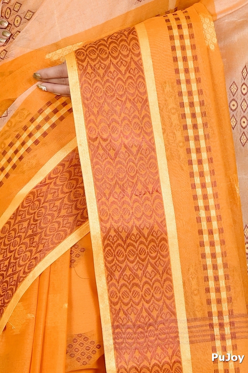 Orange Pure Cotton Krita Tant Saree (1691)