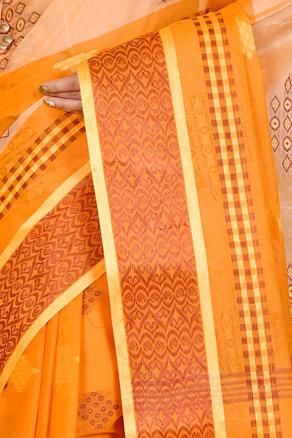 Orange Pure Cotton Krita Tant Saree (1691)